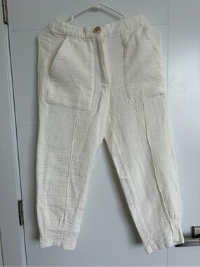 Zara Off-White Textured Drawstring Jogger Pants